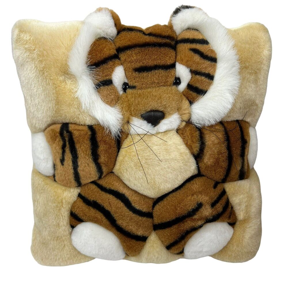 Vintage Tiger Animal Pillow 1998 T.W.I.E 12” Square‎ Cushion Tiger Toy Kitsch